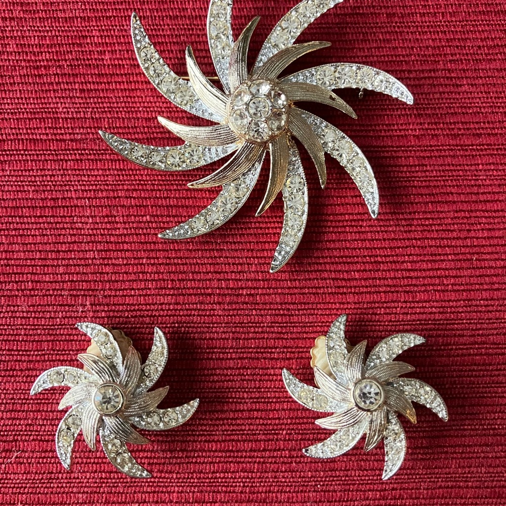 Sarah Coventry Silver and Gold Swirl Brooch Set
